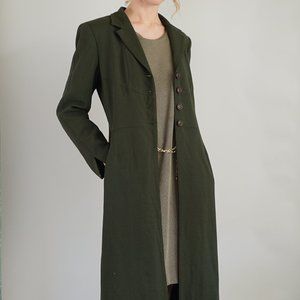Vintage Dark Academia Light Wool Overcoat in Green